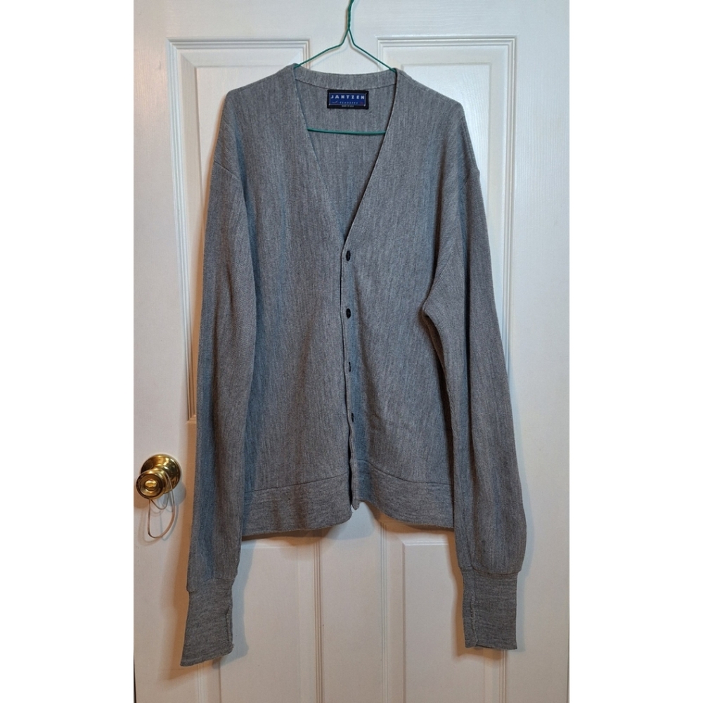 Jantzen Classics Vintage 80s Grey Grandpacore Cardigan Sweater V Neck Size XL